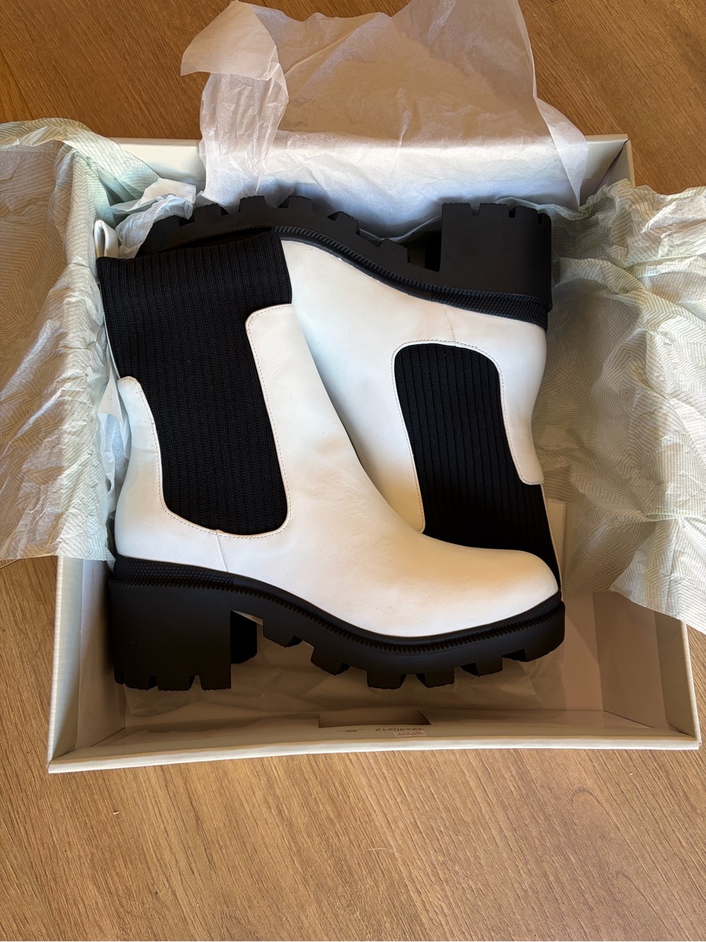 bp White Leather Chelsea Ankle Boots with Black Elastic Panels
